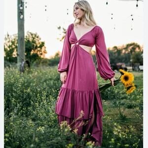 NWT Shore Crushed Berry Cutout Maxi Dress NWT Size S Long Sleeve Boho Tiered